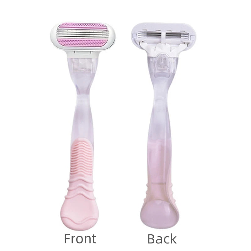 Women's Safety Razor - 1 Handle + 8 Replaceable 3-Layer Stainless Steel Blades, Pink Shaver Head for Smooth Hair Removal