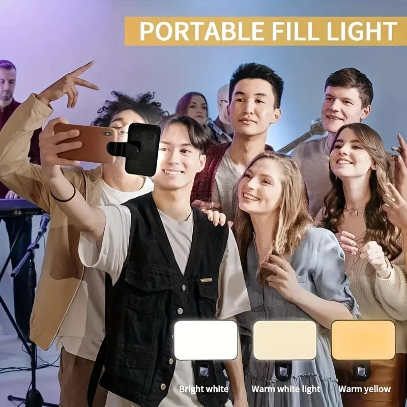 Mini lumière de remplissage pour Selfie, 3 Modes de couleur, luminosité réglable, Rechargeable, Clip sur téléphones mobiles, ordinateurs, photographie, lumières LED